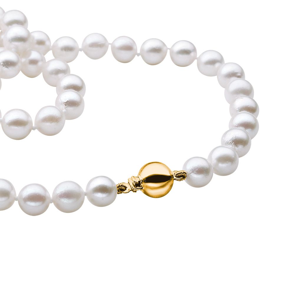 P&auml;rlhalsband i 18K guld 43 cm