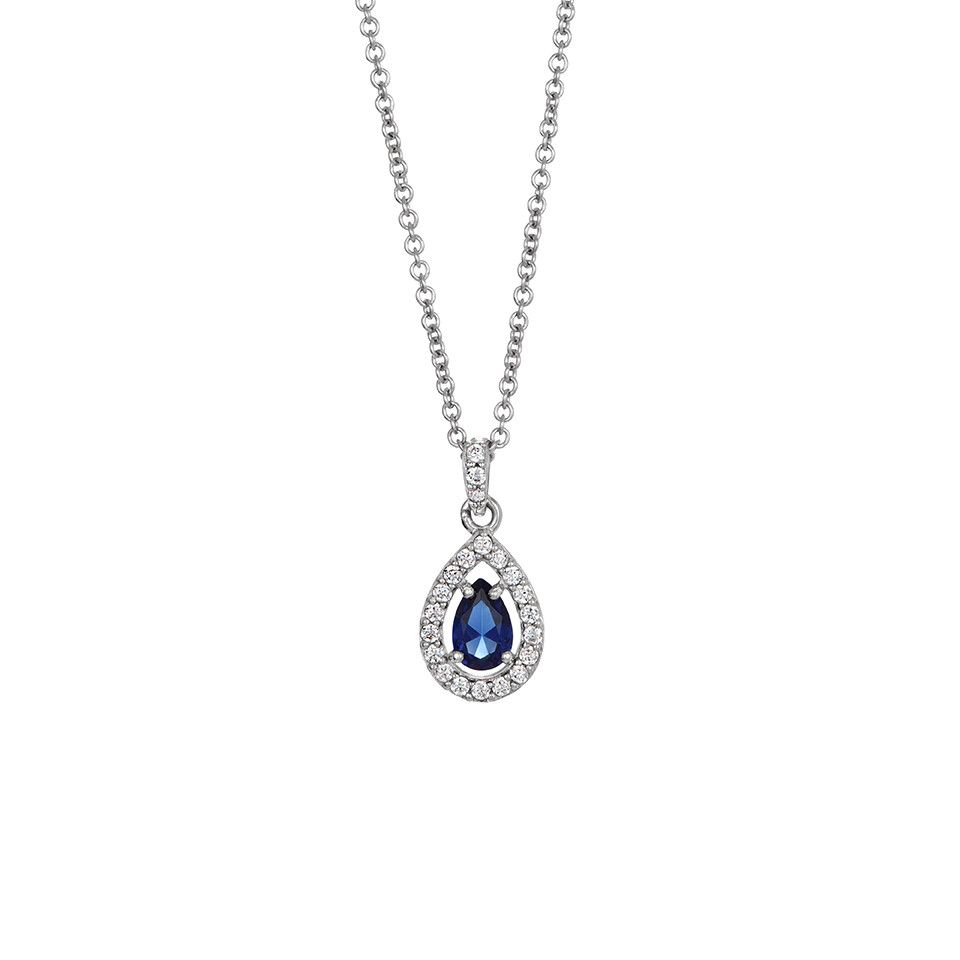 Halsband i &auml;kta silver med syntetisk safir