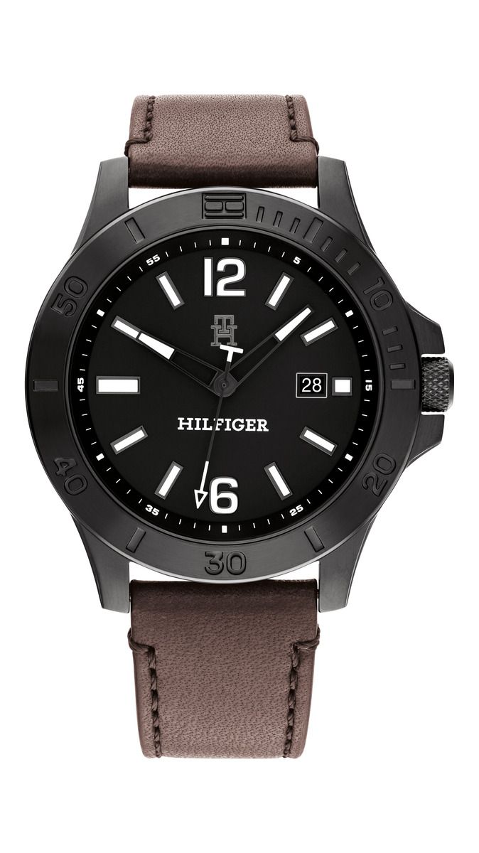 Tommy Hilfiger - Stålklocka med läderband - Guldfynd
