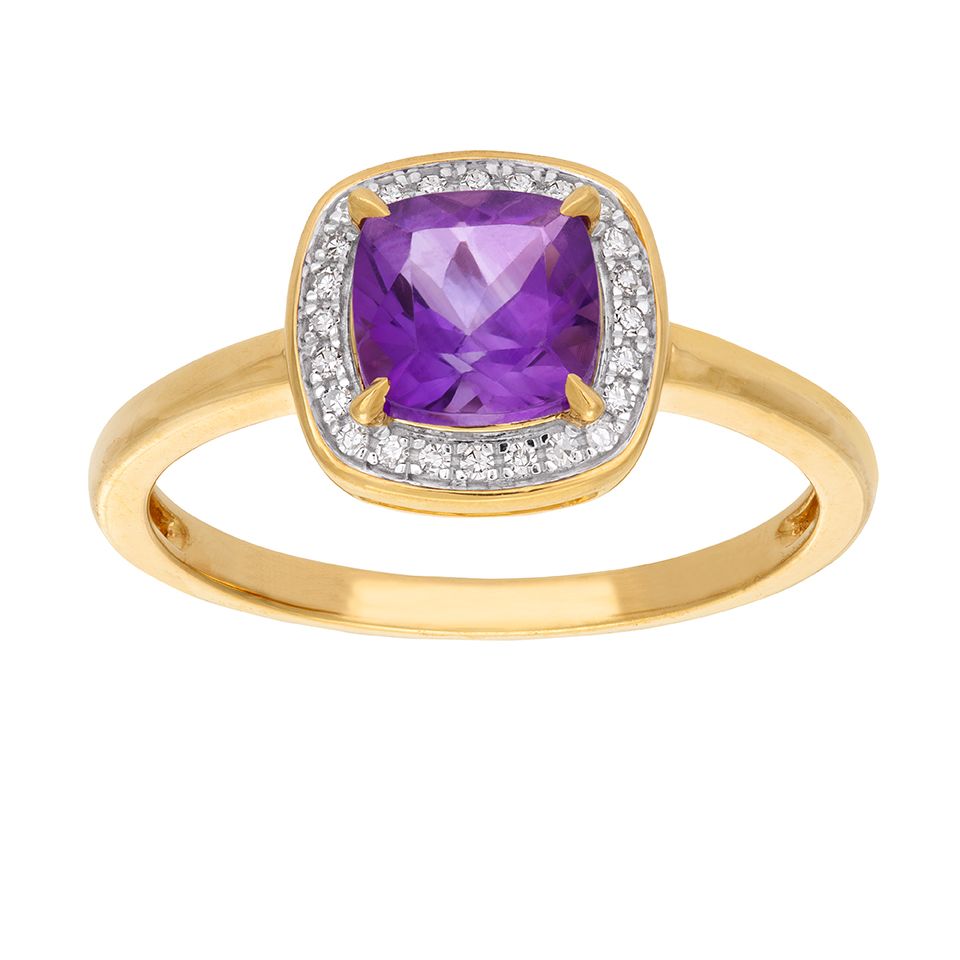 Diamantring i 18K guld med en ametist, 15.5 - Guldfynd