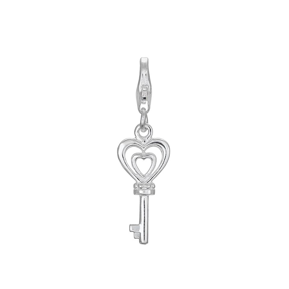 Berlock i &auml;kta silver med en nyckel och hj&auml;rtan