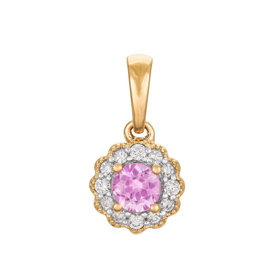 Diamanthänge i 18K guld med rosa safir