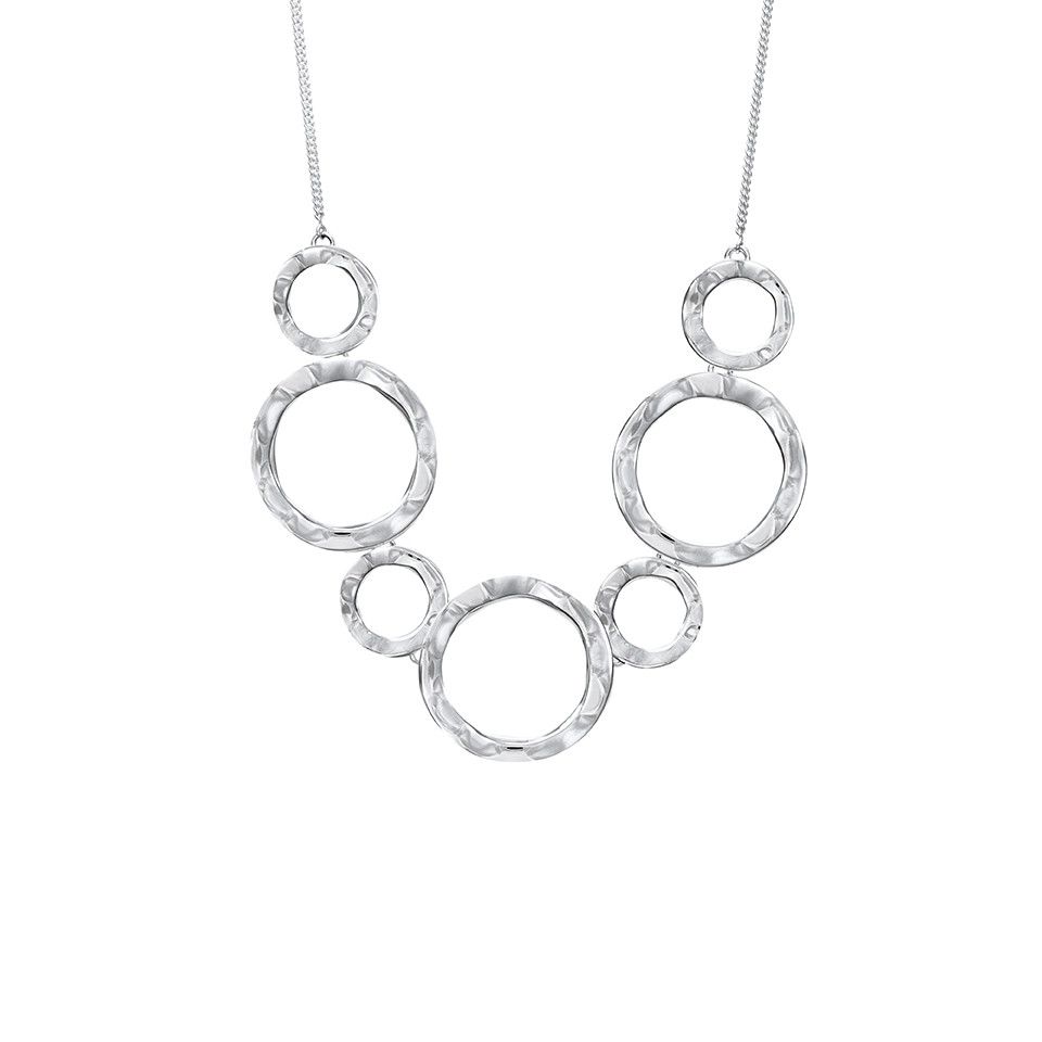 Halsband i äkta silver med hamrade ringar - Guldfynd