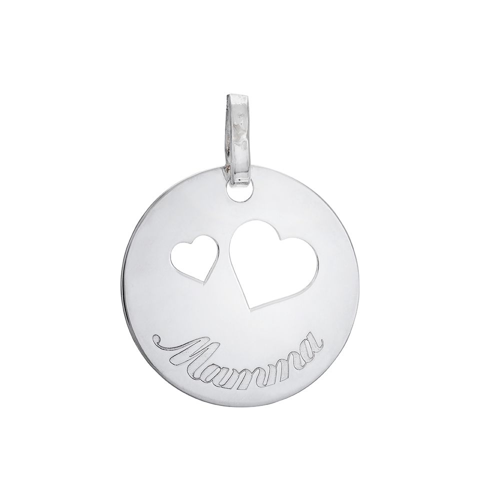 Runt hängsmycke i äkta silver med hjärtan