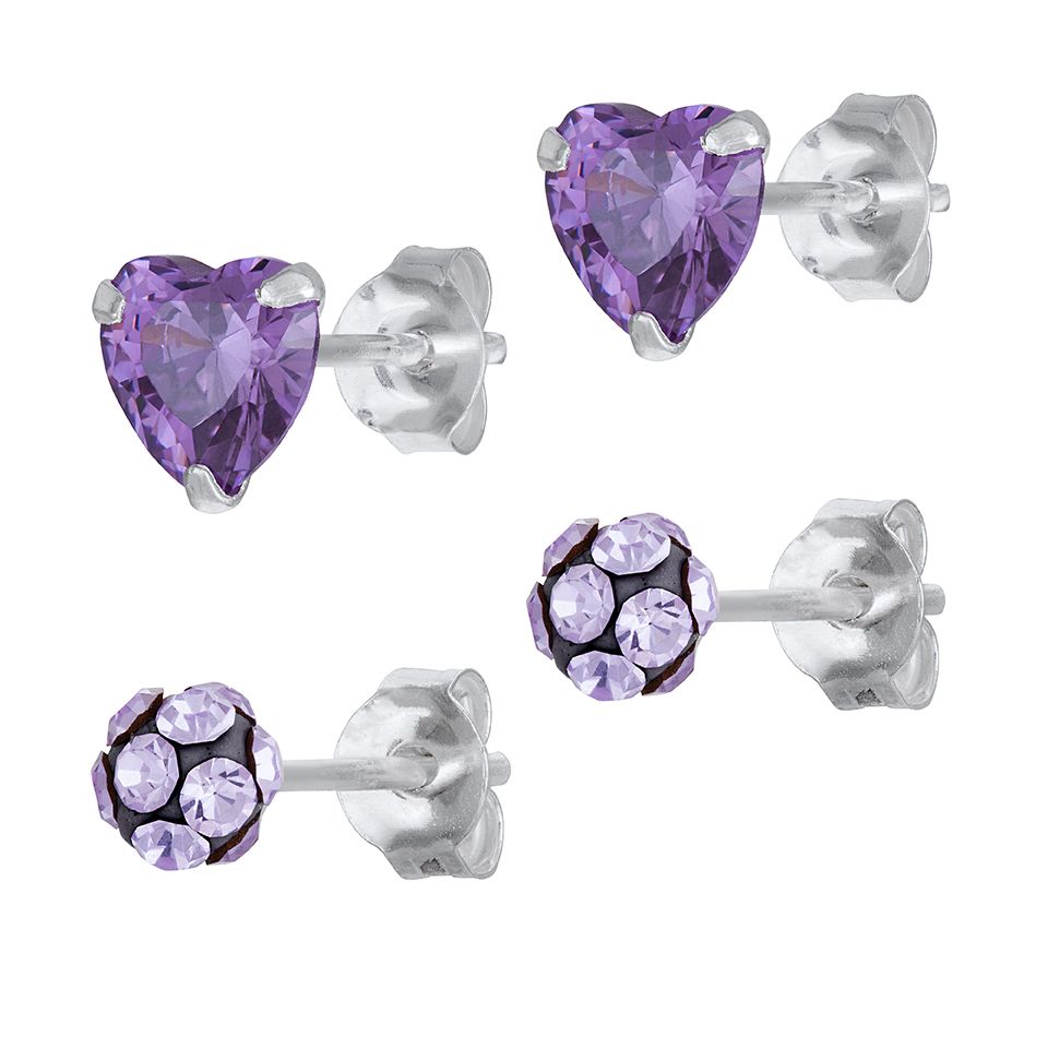 Örhängen i äkta silver med lila kubisk zirkonia.