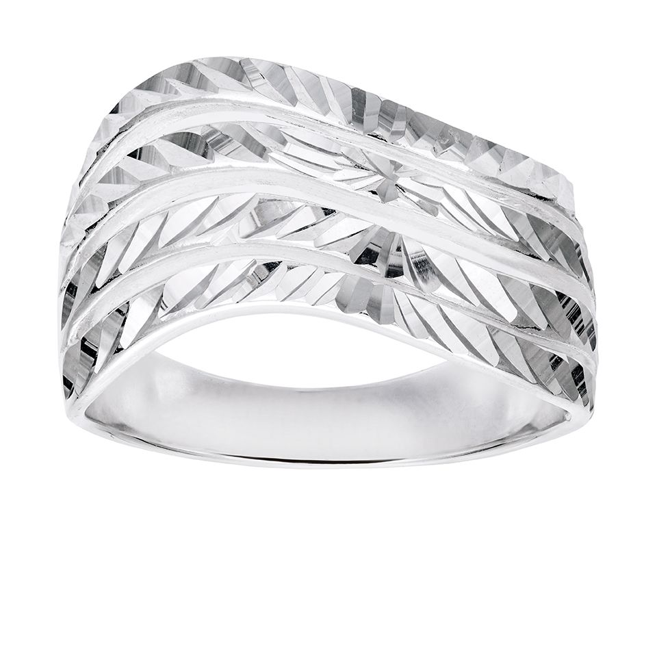 Ring i &auml;kta silver med facitterad yta, 16.0