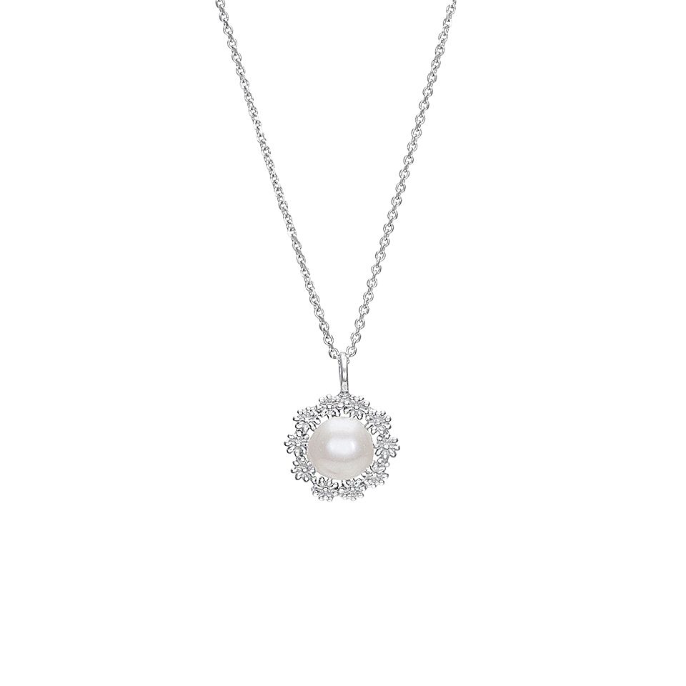 Halsband i &auml;kta silver med s&ouml;tvattensp&auml;rla