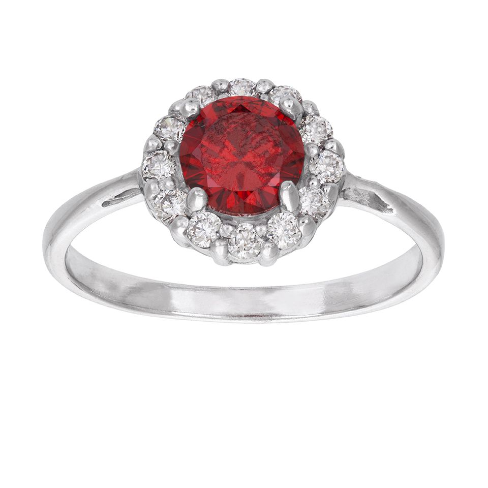 Ring i äkta silver röd kristall, 19.0