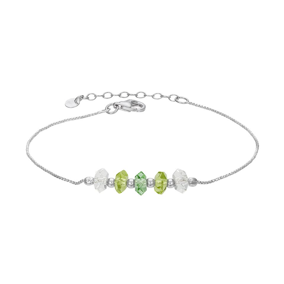 Armband i &auml;kta silver med gr&ouml;na kristaller