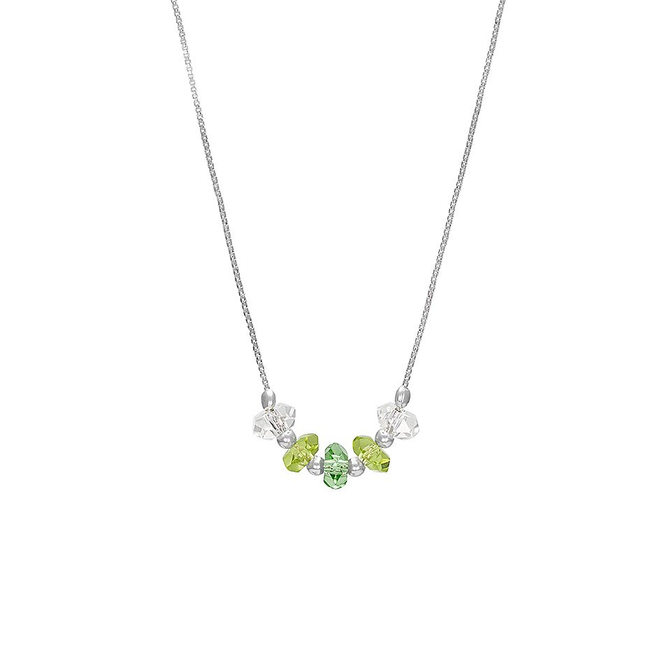 Halsband i &auml;kta silver med gr&ouml;na kristaller