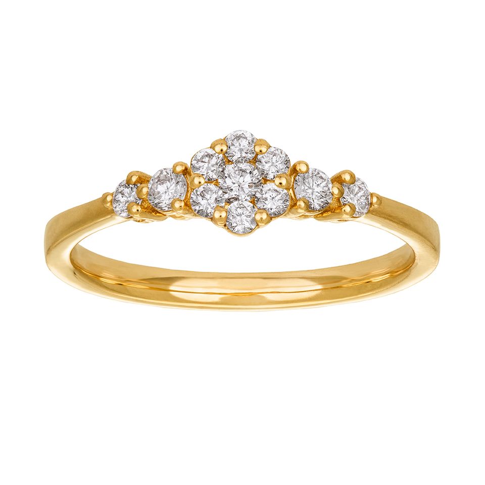 Diamantring 18K guld med sidostenar, 17.5