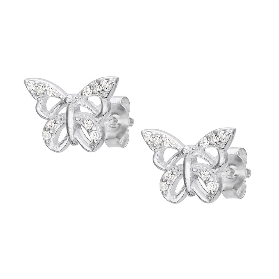 Örhängen i äkta silver fjäril med kubisk zirkonia.