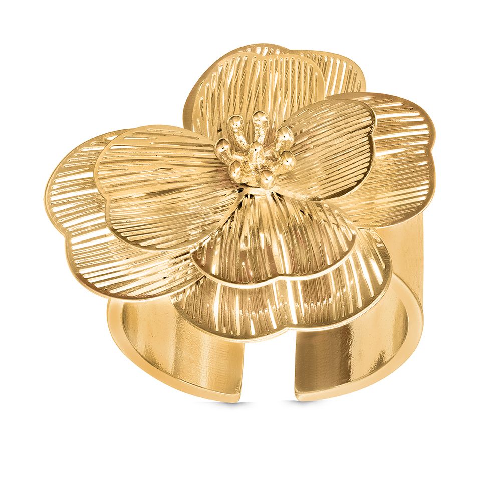 Ring GLOW i mässing med blomma från Guldfynd