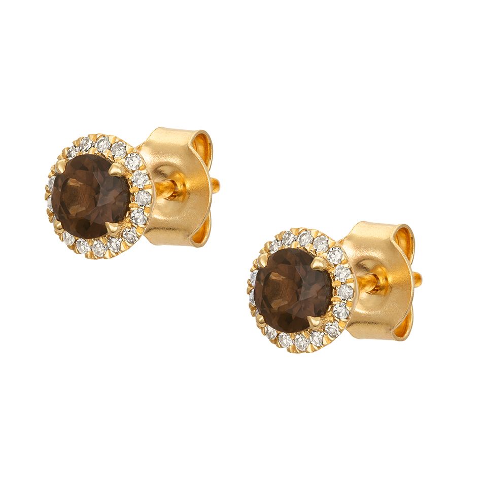 Diamantörhängen i 18K guld med rökkvarts