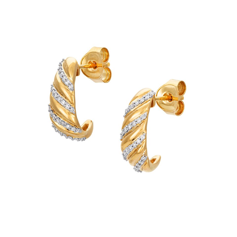 Diamantörhängen i 18K guld - Croissant