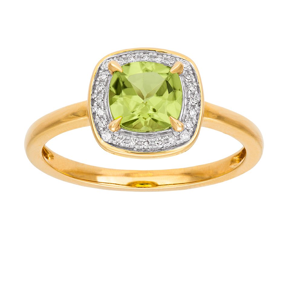 Diamantring i 18K guld med peridot, 17.0